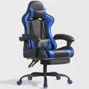 Игровое кресло Lacoo из искусственной кожи, массажное Эргономичное кресло для геймеров, регулируемое по высоте Компьютерное кресло с подставкой для ног и поясничной поддержкой, синий