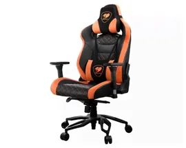 Компьютерное кресло COUGAR Throne игровое, обивка: искусственная кожа, цвет: черный/оранжевый